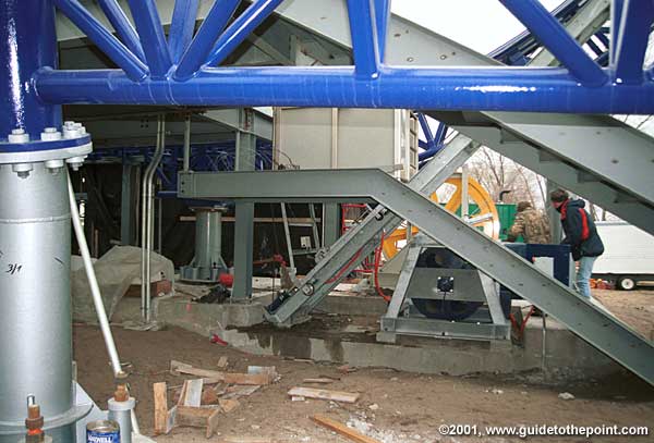 Base of lift, with escape vehicle