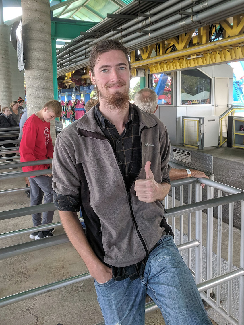 Sam achieves his goal of riding Wicked Twister. Photo - Kevin Meyer