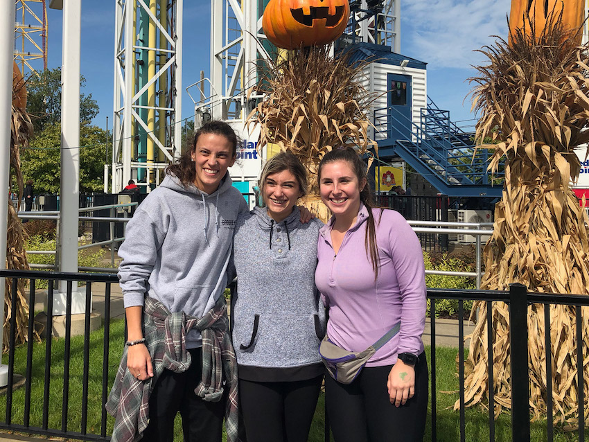 Alyssa took the plunge on Power Tower with the support of her friends.