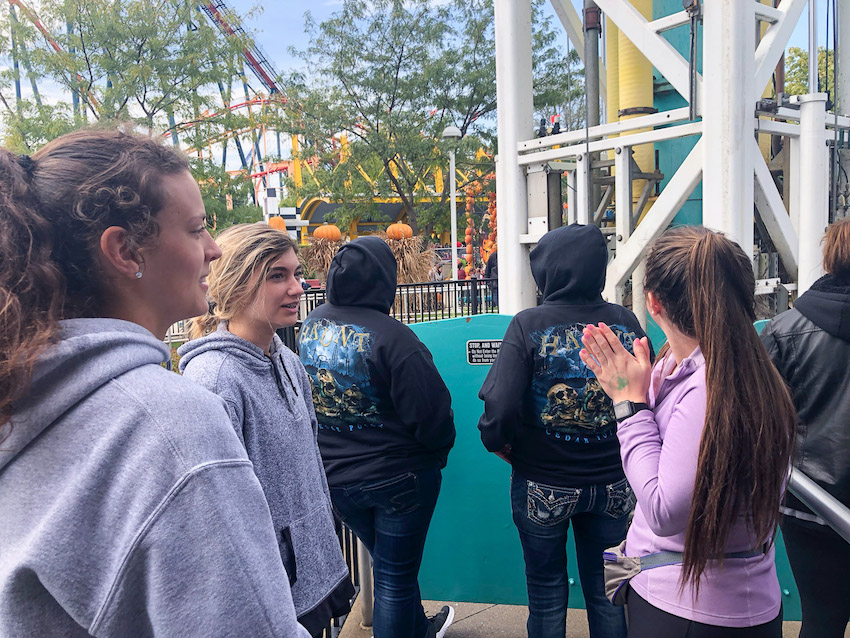 Alyssa is about to face her fear by riding Power Tower