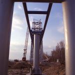 Looking up through the load station track