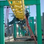 Looking down the launch track from behind the station