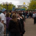 Guests wait in line for cake and ice cream